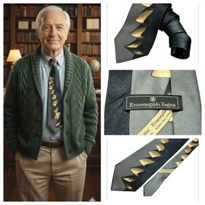 Ermenegildo Zegna Silk Tie Geometric Gray Old Money Eclectic Grandpa Vtg 90's